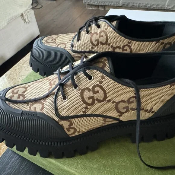New Gucci Maxi GG Supreme Canvas Men Lace-Up Shoes - Picture 10 of 12
